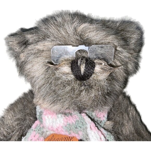 Elegant Plush Teddy Bear By Dakin With Glasses & Knit Scarf Gray Fur 12 Inch Col - Picture 2 of 12
